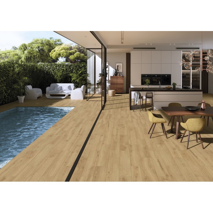 Villamalur Natural 23x120 cm Rectified Floor & Wall Wood Effect Tile